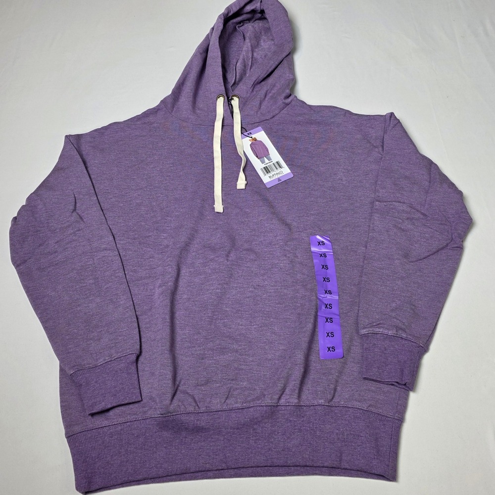 Buffalo David Bitton Super Soft Hoodie Womens XS Purple Heathered Drawstring NWT